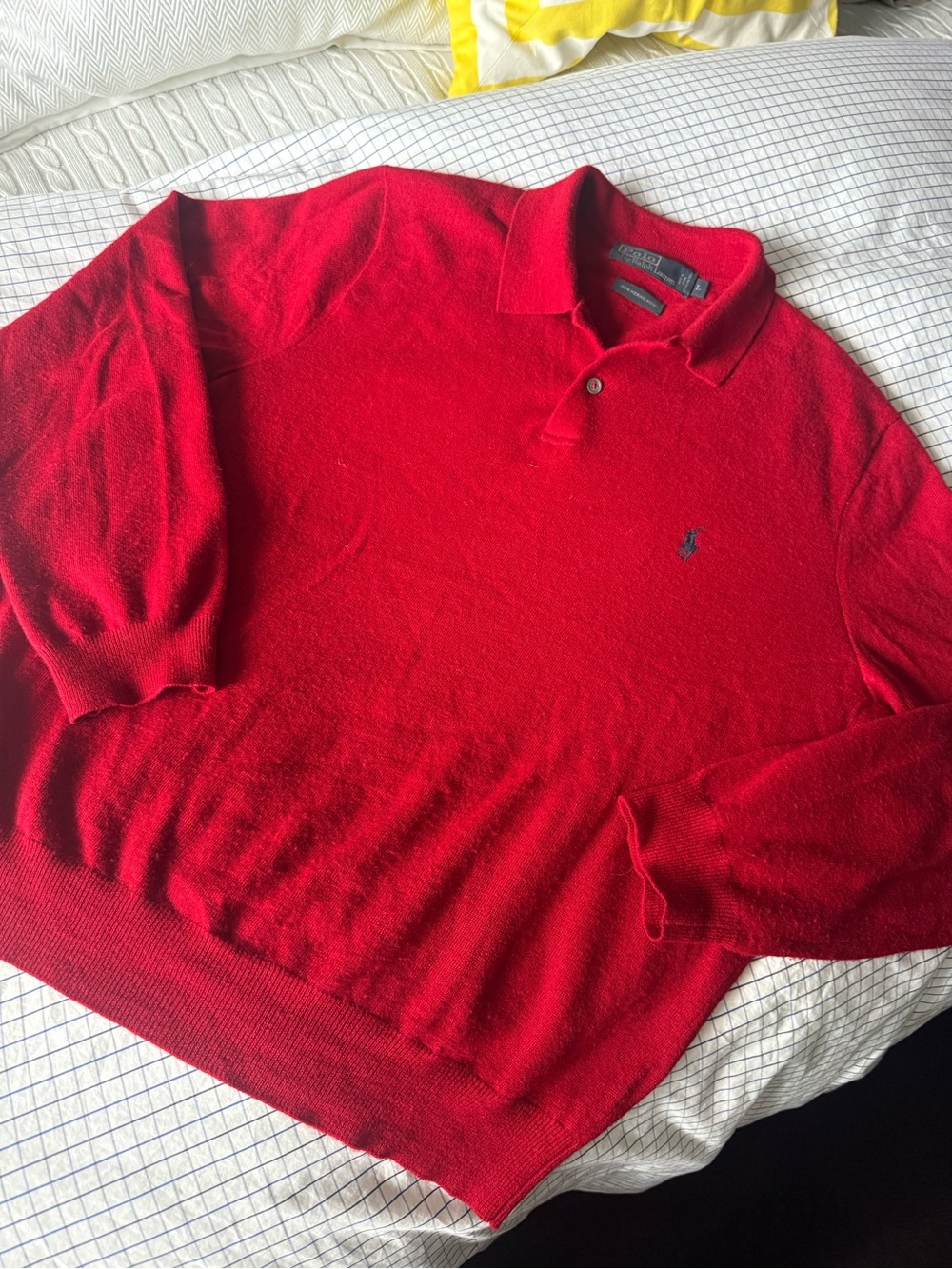 Vintage Polo by Ralph Lauren Red Long-Sleeve Polo Sweater 100% Merino Wool
